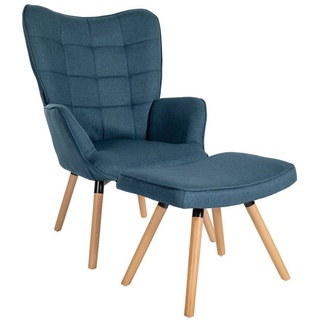 CLP Loungesessel Garding, 2-tlg., Sessel mit Hocker, Stoff-Bezug blau