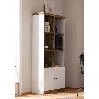 loft24 Bücherregal Casper - Regal Standregal Wohnzimmerregal, Regal mit 2 Türen, 6 Fächer, Landhaus rustikal, Breite 80 cm weiß