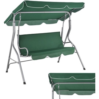 Juskys Hollywoodschaukel 3-Sitzer mit verstellbarem Dach & Sitzauflage - 200 kg belastbar - wasserabweisendes Polyester - Anti-Rutsch-Füße - Schaukelbank für Garten & Terrasse - grün
