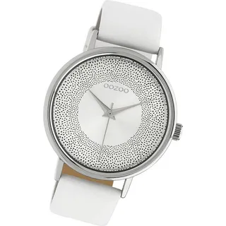 OOZOO Quarzuhr Oozoo Leder Damen Uhr C10575 Analog, (Analoguhr), Damenuhr Lederarmband weiß, rundes Gehäuse, groß (ca. 42mm) weiß