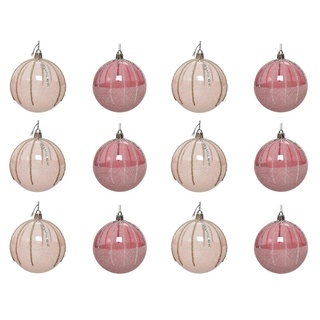 Decoris season decorations Christbaumschmuck, Weihnachtskugeln Kunststoff mit Muster 10cm rosa Mix, 12er Set bunt
