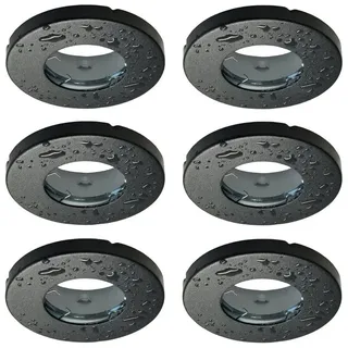 TRANGO LED Einbauleuchte, 6729IP-065AK Einbaustrahler Rund IP44 in Schwarz matt Badleuchte, Bad Einbauleuchte, Deckenspots, Einbauspots, Deckenleuchte inkl. 6x GU10 Lampenfassung für Bad, Sauna, Außen, Feuchtraum schwarz