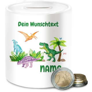 Spardose - Tiere - Dino Dinos Dinosaurier - Unisize - Weiß - spardosen für Kinder personalisierte Geschenke Name sparbüchse Fuchs Tier und kinderspardose Tieren Keramik kleine