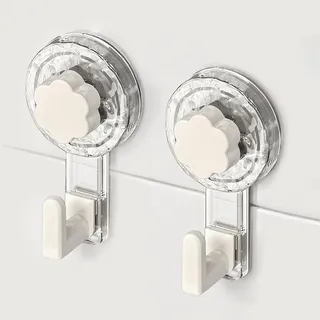 ATEWEITA Saugnapf Haken, Handtuchhalter Ohne Bohren, Saughaken Extra Stark, 62mm Saugnäpfe mit Haken Bathroom Suction Cup Hooks für Badezimmer, Küche, Tür (Clear + White, 11.2 * 6.2 * 4.3cm*2)