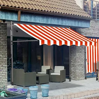 DYUNCZ Markise Balkon Ohne Bohren, Klemmmarkise mit Handkurbel Balkon, Markisen 200/250/300/350/400cm Breit, UV-beständig & Höhenverstellbar, Sonnenschutz Wasserdicht (Color : Rot+Weiß, Size : 300cm)