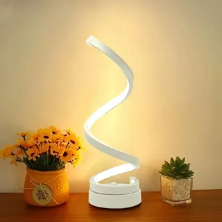 Chao Zan Tischlampe led wohnzimmer mit kabel, Kleine LED-Spirale Nachttischlampe, Moderne tischleuchte schlafzimmer, Schreibtischlampe gebogen mit 3 Farbtemperatur (Weiß)