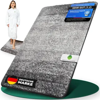 MOSSWANDERER Badezimmerteppich [60x90] Badematte rutschfest – Luxus Badteppich groß & waschbar | Hochwertige Badematten & Badteppiche Badvorleger Duschvorleger für Bad, Dusche & mehr | schwarz-grau