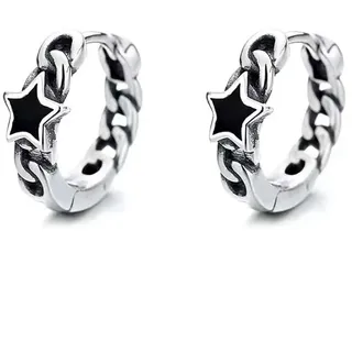 Lllunimon Mode Retro Punk Creolen, 925 Sterling Silber Schwarz Stern Kette Creolen, Nette Schmuck Geschenke für Männer Frauen