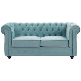 vente-unique Chesterfield Couch Samt 2-Sitzer Hellblau