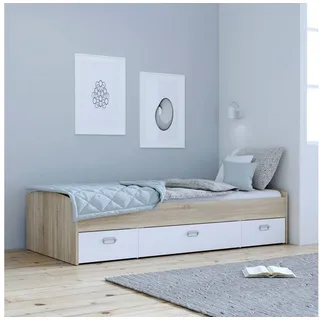 Forte Stauraumbett Jugendbett 94 x 50 cm Eiche matt beige