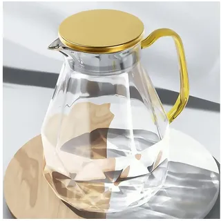 DUJUST Wasserkaraffe Glaskaraffe mit goldenem Deckel 2 Liter Diamant Design & Griff