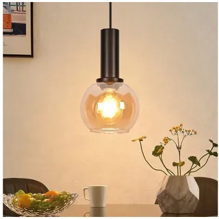 ZMH Pendelleuchte E27 Retro 1/3/4 Flammig Glas Esstischlampe Vintage Hängeleuchte Küche, Hochwertige Material, ohne Leuchtmittel, Vintage-Glasschirm mit bernsteinfarbenem Retro-Look schwarz