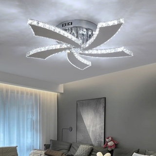 Kristall-Deckenleuchte, LED-Kronleuchter, zeitgenössische Edelstahl-Pendelleuchte, Unterputz-Lampe, Leuchte für Wohnzimmer, Schlafzimmer [Energie...