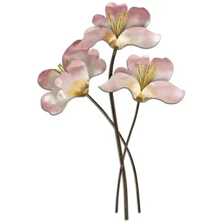 formano Dekobaum Wand-Zweig 3D Blume 45cm - Handbemaltes Metall Wandbild Blüte bunt
