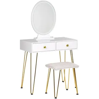 Beliani Schminktisch, Weiß, Gold, Holzwerkstoff, 82x137x40 cm, Schlafzimmer, Schminktische