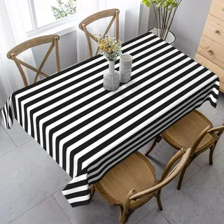 Tischdecke Abwaschbar Schwarz Tischdecke 140x140 Streifen Tischdecken Quadratisch Weiß Tischtuch Polyester Gartentischdecke Wetterfest für Party Outdoor A-2072