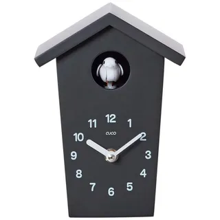 Cuco Clock Wanduhr Mini Kuckucksuhr HOCHHAUS, Wanduhr, Moderne Schwarzwalduhr (17,0 × 12,4 × 9,0cm, mit Nachtruhefunktion, Kuckucksruf, Quarzuhrwerk) schwarz