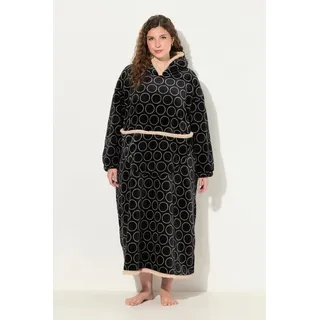 Ulla Popken Bademantel Loungewear-Poncho Plüsch Kapuze Langarm Tasche, Langform, Materialmix schwarz 42-48