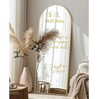 Gufacai Personalisierte Vinyl-Spiegelaufkleber mit der Aufschrift Welcome to The Wedding, mit Namen, Datum, Hochzeitsschild, Geburtstagsparty-Dekoration, Spiegel-Aufkleber aus Vinyl