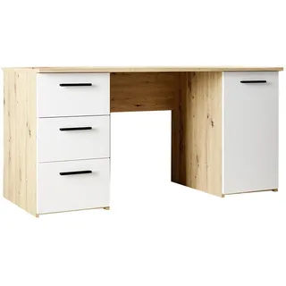 Forte Schreibtisch NET307 Weiß mit Artisan Eiche Dekor