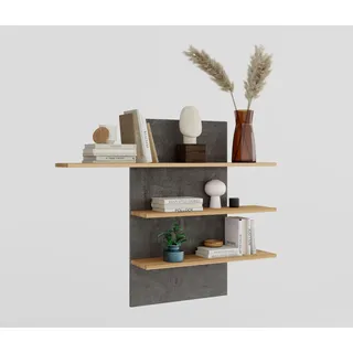 Wandpaneel Brest Kernbuche Massiv 120x100cm Wandregal 3 Ablagen Grau Marmoriert