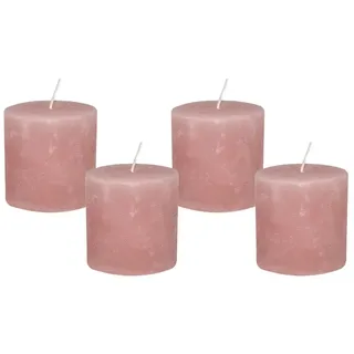 4 Rustic Stumpenkerzen Premium Kerze Rosenholz Rosa 5x5cm - 15 Std Brenndauer