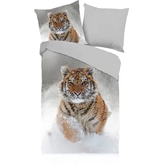 Wendebettwäsche »Snow Tiger«, (2 tlg.), 100% Baumwolle/ Flanell (Biber), 38198223-0 grau B/L: 155 cm x 220 cm (1 St.)