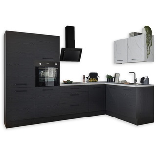 NEW YORK Moderne Eckküche ohne Elektrogeräte in Graphit Schwarz, Marmor Optik FSC-zertifiziert - Geräumige Küchenzeile in L-Form - 320 x 210 x 60 cm (B/H/T)