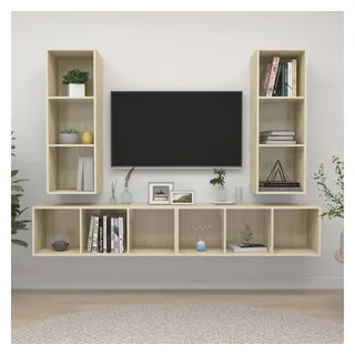 furnicato TV-Schrank Set 37x37x107 cm Sonoma-Eiche (4-St) Wandregal mit 3 Fächern und flexibler Montage für dein Wohnzimmer braun 37 cm x 107 cm x 37 cm