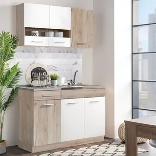 Homestyle4u Küchenzeile 120 cm Eiche Braun