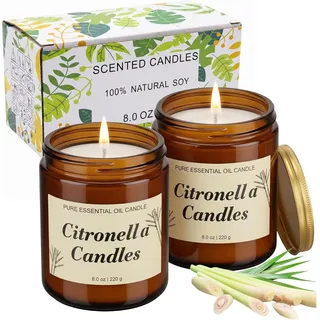 Citronella Kerze Outdoor 2er Set, Sojawachs Duftkerze im Glas, Draußen Zitronella Kerzen, Citronella Duftkerze Kerze für Garten, Balkon und Camping, Garten,Terrasse, Picknick,Sommer Geschenk