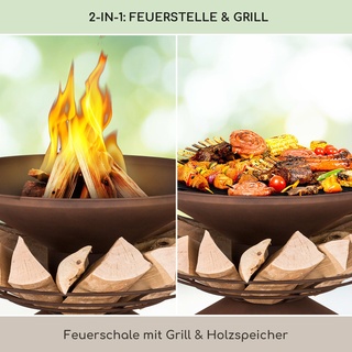 Aguilera Feuerschale mit Grill Ø 65 cm Holzlager Stahl
