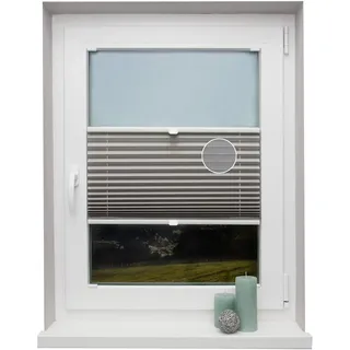 Plissee auf Maß Thermo für alle Fenster Montage in der Glasleiste Blickdicht mit Spannschuh Sonnenschutzrollo Hellgrau Breite: 61-70 cm, Höhe: 40-100 cm