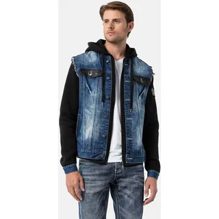 Jeansjacke CIPO & BAXX "CJ307", Herren, Gr. M, blau, Stoff, 100% Baumwolle, unifarben, slim fit normal, Manschette, Jacken Jeansjacke, Abgerundet mit metallischen Details
