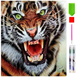Realb2b Malen nach Zahlen 5d Diamond Painting Tiger Malen nach Zahlen 30x40cm (Komplettset für 5D Diamond Painting inklusive Leinwand, Diamanten und Werkzeugen, Diamond Painting Set mit Zubehör für DIY-Kreativität und Entspannung), 30x40cm 5D Diamond Painting mit präziser Klebeschicht & Zubehör