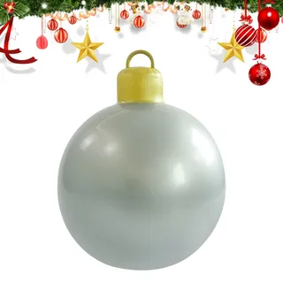 BRTNUP Weihnachten Aufblasbar Ball 60cm Riesen Weihnachtskugeln Große Weihnachtskugeln Ornamente PVC Aufblasbarer Weihnachtsball für Weihnachten Hof Veranda Garten (Silber)