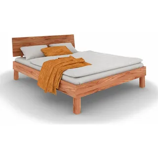 Natur24 Bett Bett Zigo 1 Sonderlänge 180x220 Kernbuche Holzkopfteil und Holzbeine braun
