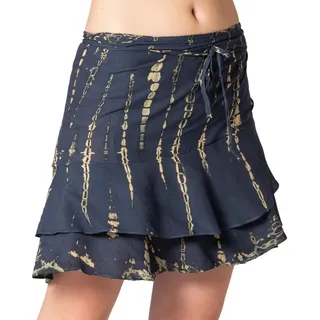 PANASIAM Damen Wickelrock - kurzer Sommerrock mit Volants - Tie-Dye Boho | Leichte Viskose, flexibel zu binden, asymmetrischer Schnitt, figurbetonter Minirock für Strand, Urlaub, Party & Freizeit - M