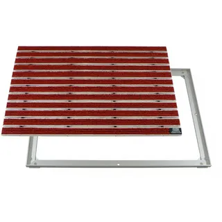Emco Fußmatte Eingangsmatte DIPLOMAT + Rahmen Aluminium, Rips Rot, rechteckig, Höhe: 25 mm, Größe: 750x500 mm, für Innen- und überdachten Außenbereich rot