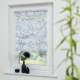Klemmfix- Duorollo/Doppelrollo mit Druckmotiv Swirly mit verstellbaren Klemmträgern, Montage ohne Bohren, Breite: 100 cm/Höhe: 160 cm, Farbe: grau-Violet