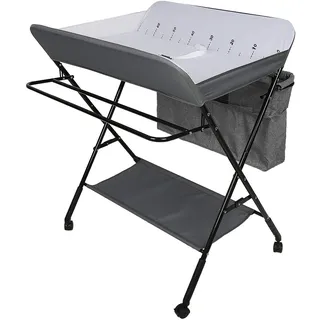 Wickelkommode Klappbar Babypflegetisch, Mobiler Wickeltisch, Tragbar Wickeltisch, Wickeltisch mit Sicherheitsgurt Ablagefächern (80 * 63 * 93-99cm)