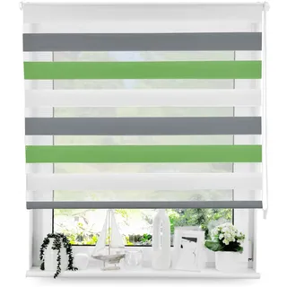 Tom'Shop Doppelrollo Duo Rollo mit Schrauben Weiß-Grau-Grün 160cm x 220cm | Fensterrollo Seitenzugrollo mit Bohren für Lichtschutz Sichtschutz Sonnenschutz leichte Montage