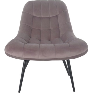 SalesFever Loungesessel mit XXL-Sitzfläche | Bezug Stoff in Samt-Optik | Gestell Metall schwarz | üppige Steppung | B 76 x T 87 x H 86 cm | rosa