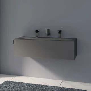 Keuco EDITION 11 Art Emaille-Doppelwaschtisch mit Waschtischunterschrank und Schaftventil, 1 Auszug, 2 Hahnlöcher, 120 cm, Badmöbel,