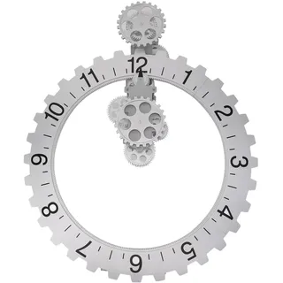 3D-Wanduhr mit Beweglichem Zahnrad, Landhaus-Dekoration, Luxuriös, Retro, Große Hängende Zahnraduhr, Rotierendes Mechanisches Stundenrad, Wandkunst, Dekorative Uhr (Silver)