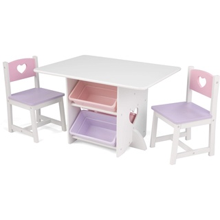 KidKraft Herz Kindertisch mit Stauraum und 2 Stühlen aus Holz - Kindersitzgruppe mit Aufbewahrungsbox, Kinder Tisch Stuhl Set, Kinderzimmer Möbel, 26913