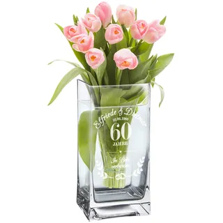 Casa Vivente Blumenvase mit Gravur zur Diamanthochzeit, Vase mit Ring-Motiv, Personalisiert mit Namen und Datum, Geschenk zum 60. Hochzeitstag