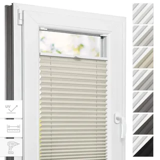 Estika Thermo-Plissee mit Bohren - 50 cm x 80 cm - Farbe: Cream - Plissee Blickdicht, Fensterrollos für innen, Verdunkelungsplissee, Rollos für Fenster