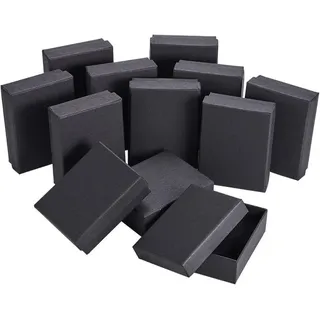LATERN 12 Stück Schmuckkästchen aus Schwarzem Karton, 9 x 7 x 3cm Kleine Geschenkbox Verpackung Display Box mit Schaumstoffeinlagen für Ohrringe Halsketten Armbänder Fußkettchen Geschenkverpackungen