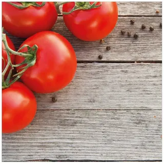 Wallario Memoboard Tomaten und Gewürze auf altem Holztisch braun